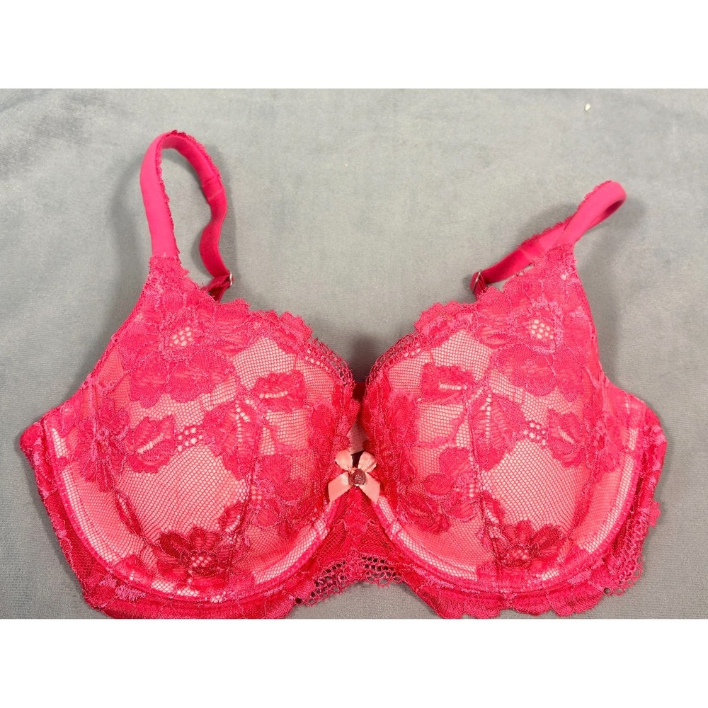 Victoria's Secret Bra Body By Victoria Lined Demi 32DD Laced Bra Bright Pink